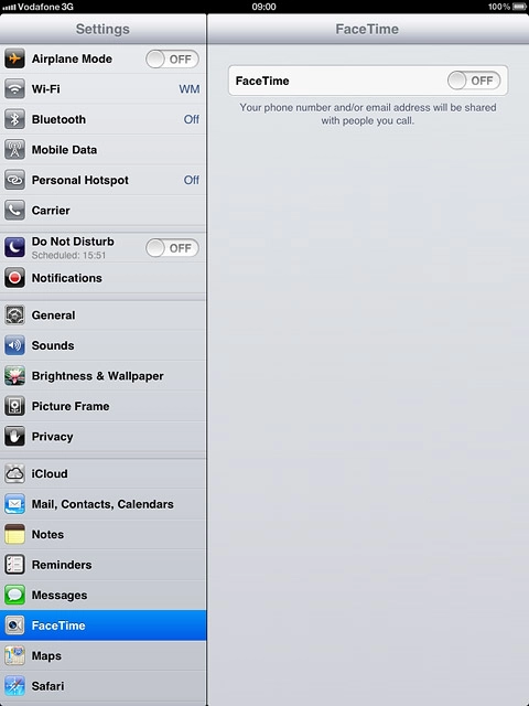 Press the indicator next to FaceTime to turn on the function.