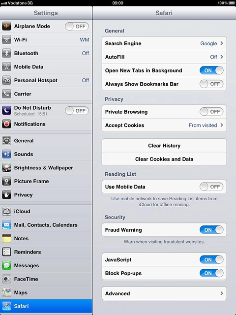 Press Clear Cookies and Data.