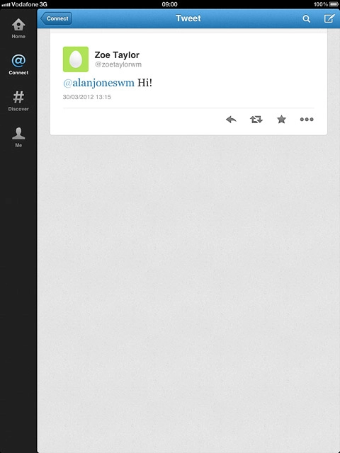 Press Connect to return to the list of replies and mentions.