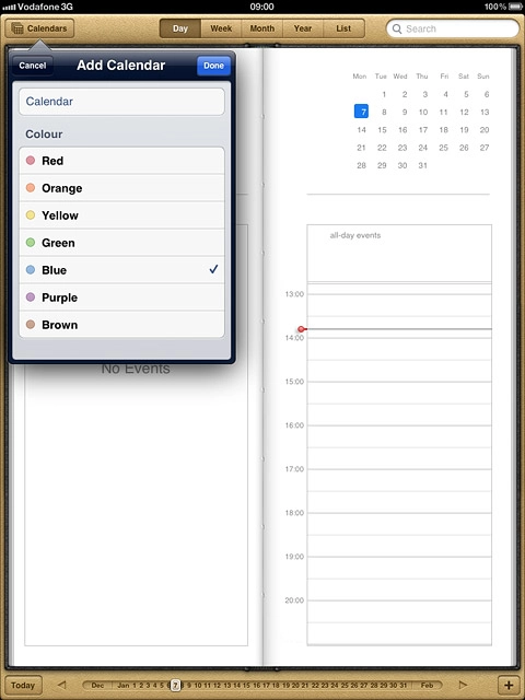 To select the colour for appointments in the calendar:Press the required colour.