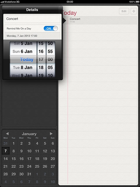 Drag the wheels to set the date and time.