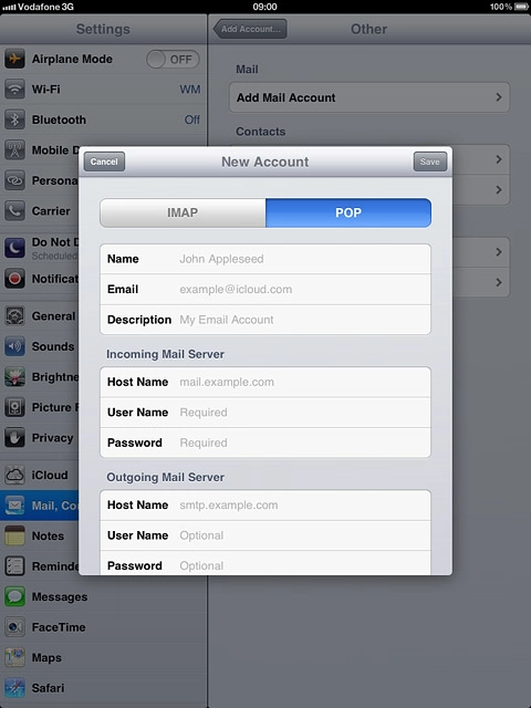 Press Host Name below Incoming Mail Server.Key in the name or the IP address of your email provider's incoming server.