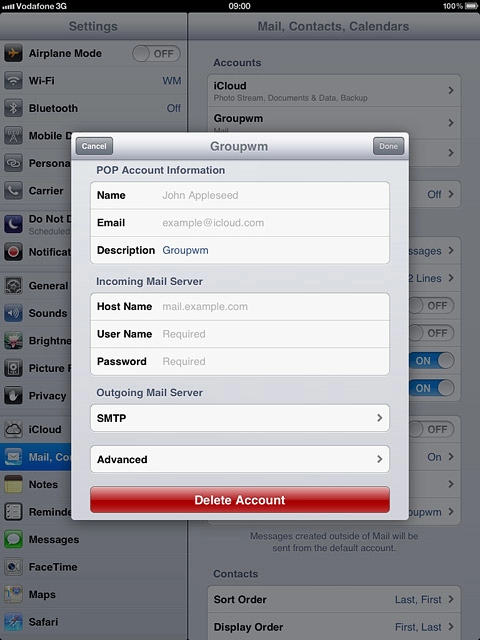 Press SMTP below Outgoing Mail Server.