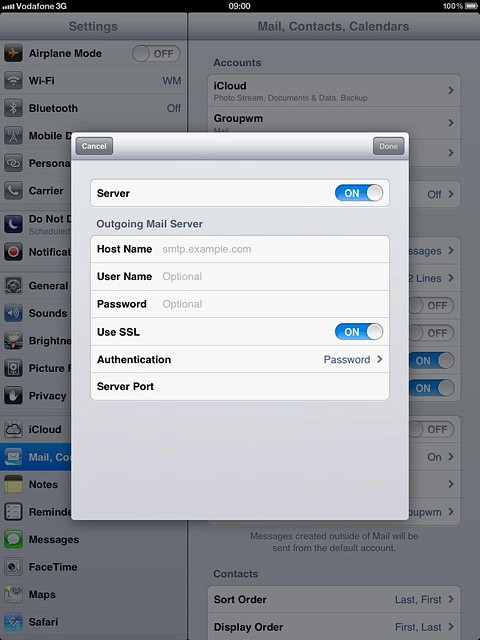Press the indicator next to Use SSL to turn off the function.