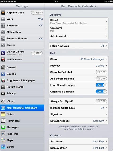 Press the name of the email account you've just set up.