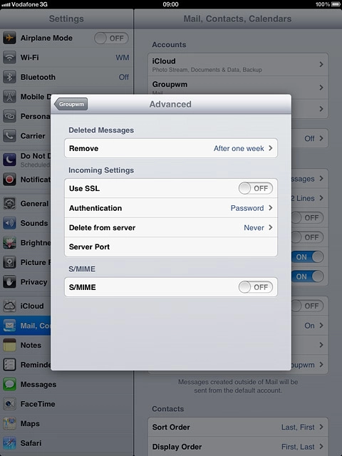 Press the name of the email account you've just set up.