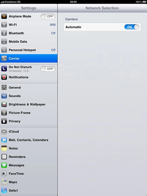 Press the indicator next to Automatic to turn off automatic network selection.Your device searches for networks within range.A list of available networks will show on your display.