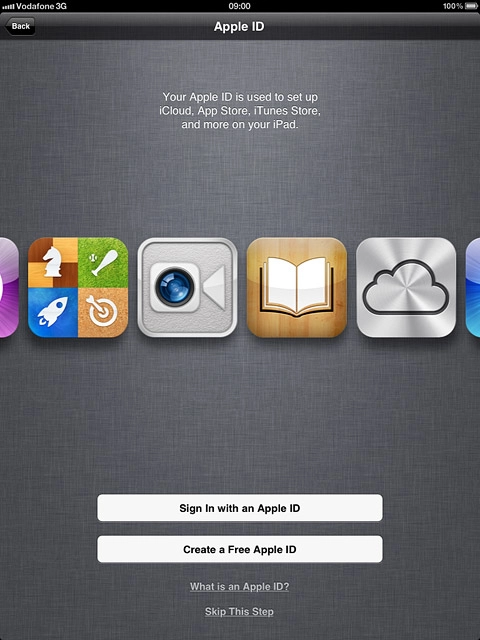 To activate your device using a new Apple ID:Press Create a Free Apple ID.