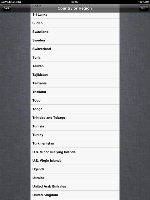 Press the required country or area.