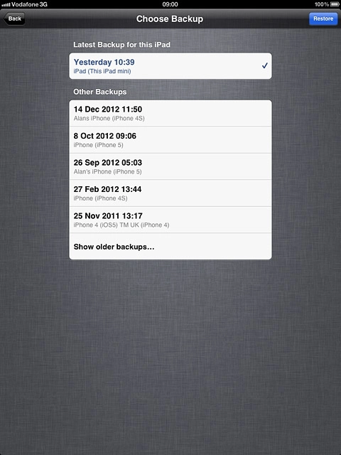 Press the required backup.