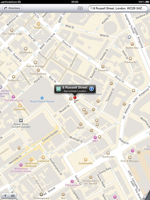 The selected destination is displayed as a point on the map.