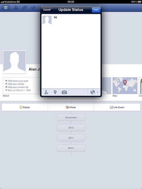 Write the required text and press Post.