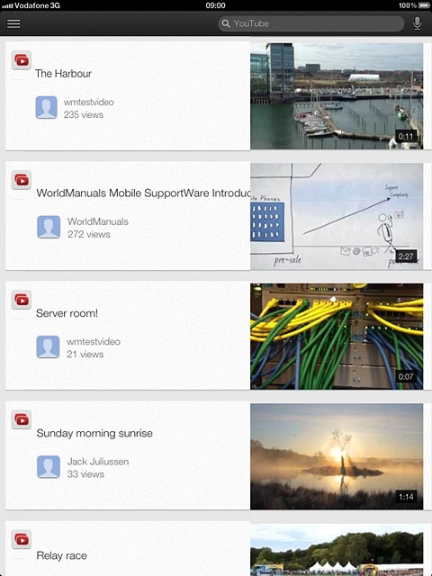 You can now use the application.Please note that YouTube isn't part of the original application package and therefore only a general description is given here.You have a number of options, such as:Search for video clipsSearch for video clips in a categoryIf you have a YouTube account and you log on, you can also:Upload video clipsShare video clipsCreate playlistsRate video clips