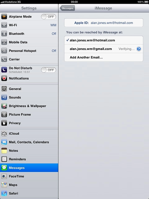 Press Messages to go back to the settings.