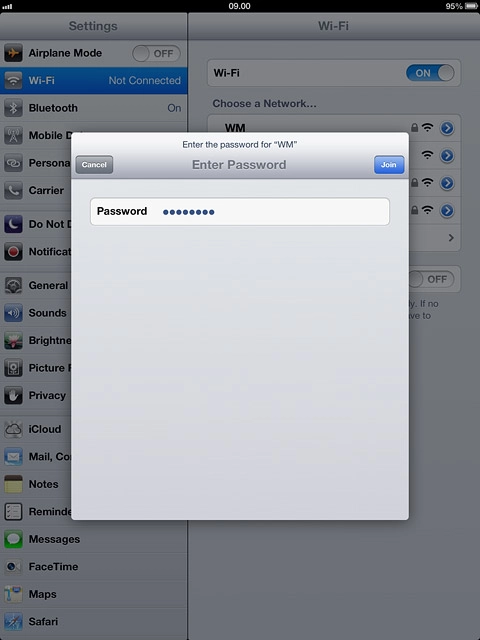 Follow the instructions on the display to key in security settings, if required, and press Join.