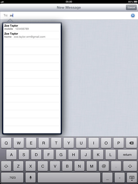 An iMessage containing the picture or video clip is created.Key in the first letters of the required contact.Matching contacts are displayed.Press the required contact.