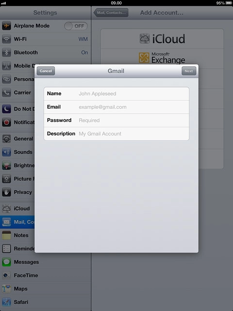 Press Password and key in the password for your email account at your email provider.