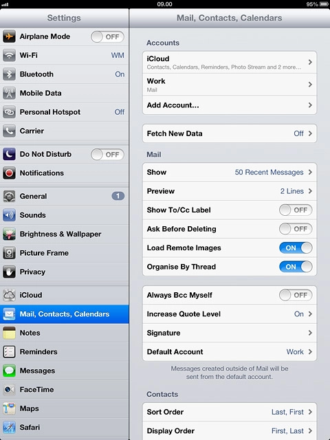 Press the name of the Exchange email account you've just set up.
