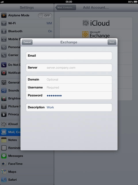 Press Username and key in your username for the server.
