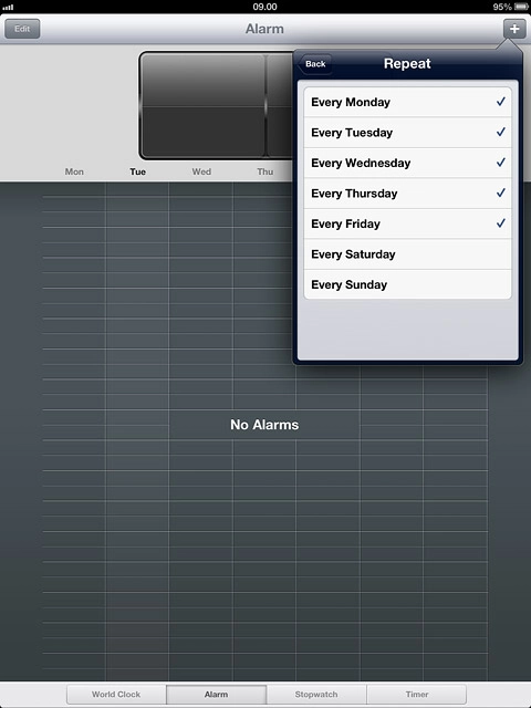 When a day is ticked (V), it's selected.