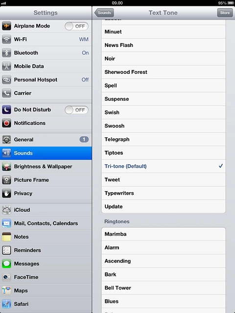 Press the different message tones to listen to them.