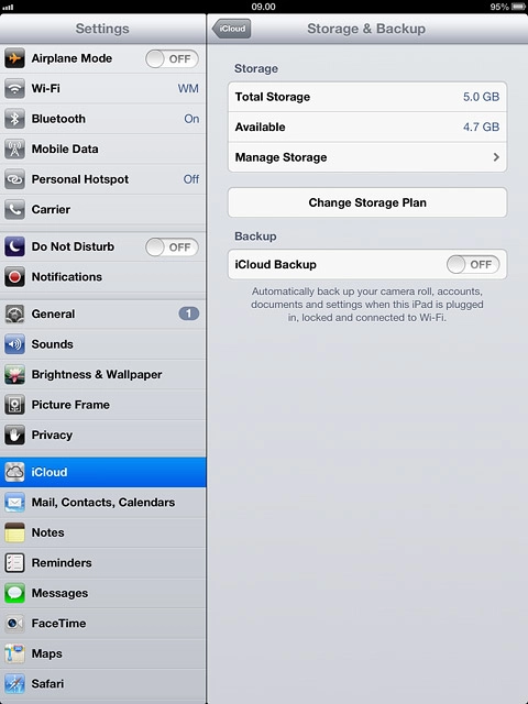 Press the indicator next to iCloud Backup to turn on the function.