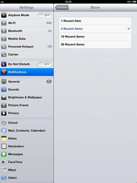 Press the required setting.