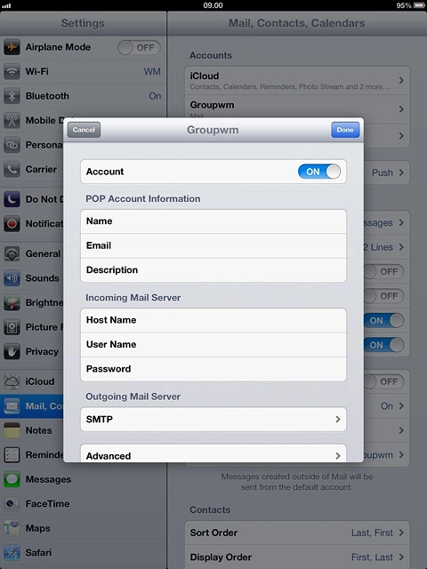 Press SMTP below Outgoing Mail Server.