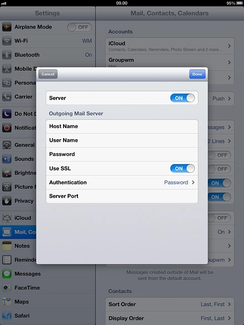 Press the indicator next to Use SSL to turn off the function.