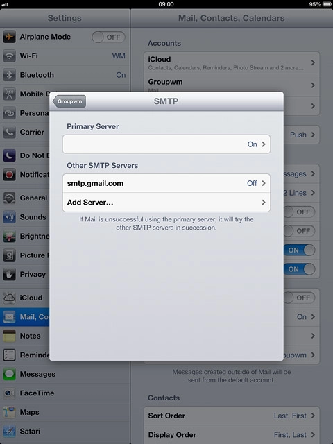 Press the name of the email account you've just set up.