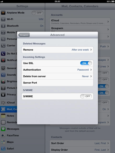 Press the indicator next to Use SSL to turn off the function.
