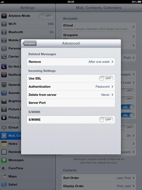 Press the name of the email account you've just set up.