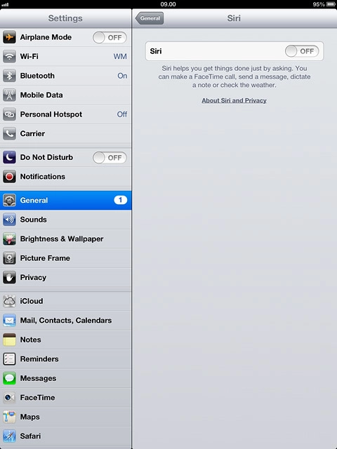 Press the indicator next to Siri to turn on the function.