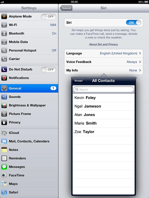 Press the required contact.