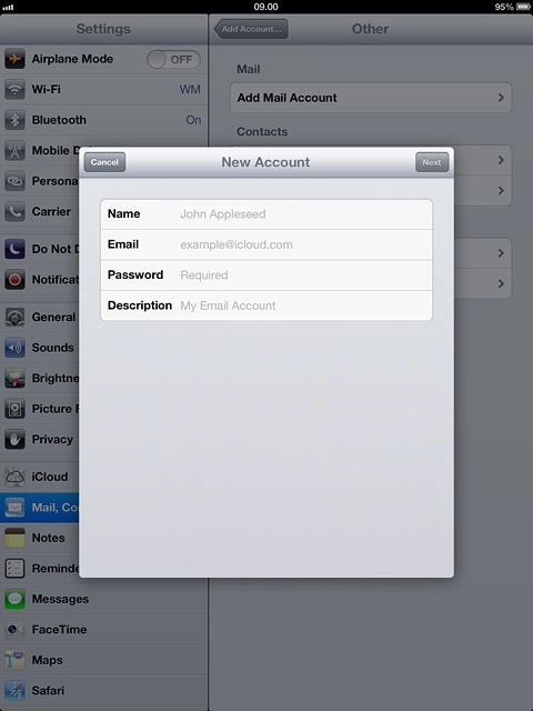 Press Email and key in your email address.