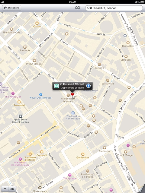 The selected destination is displayed as a point on the map.