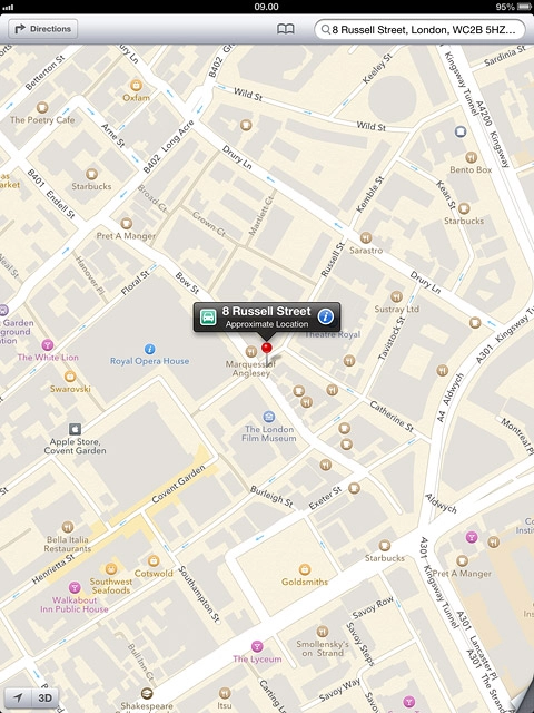 The selected destination is displayed as a point on the map.