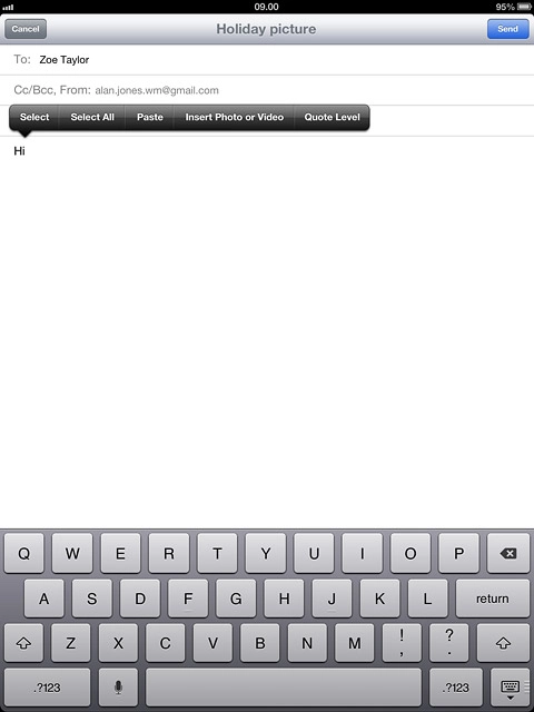 Press and hold anywhere on the text input field.Press Insert Photo or Video.