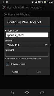 Press the field below Network SSID and key in the required name for the Wi-Fi hotspot.