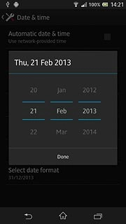Slide day, month and year up or down to set the date.