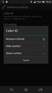 Press Network default, Hide number or Show number.