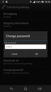 Key in your current barring password (default is 0000) and press OK.