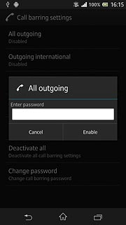 Key in the barring password (default is 0000) and press Enable.