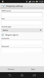If you turn on SMTP authentication:Follow the instructions on the display to key in the username and password for your email account.Please note that if you're using Vodafone's outgoing server, turn off SMTP authentication and leave the username and password fields empty.Press Next.
