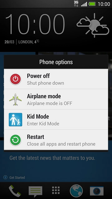 Press Airplane mode.Depending on the current setting, flight mode is turned on or off.
