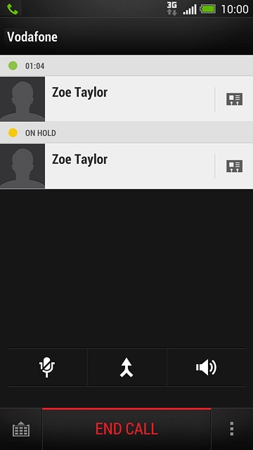 Make sure the call you want to end is active.Press END CALL.The active call is ended and the call on hold is automatically activated.
