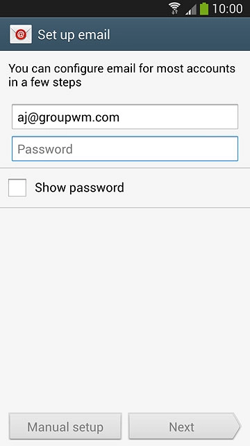 Press Password and key in the password for your email account.