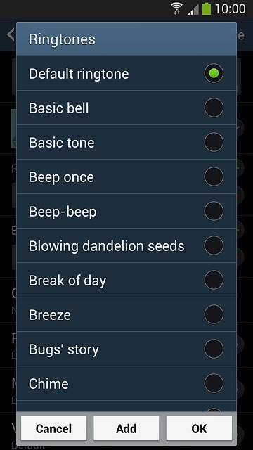 To assign one of your phone's default ring tones:Press the different ring tones to listen to them.