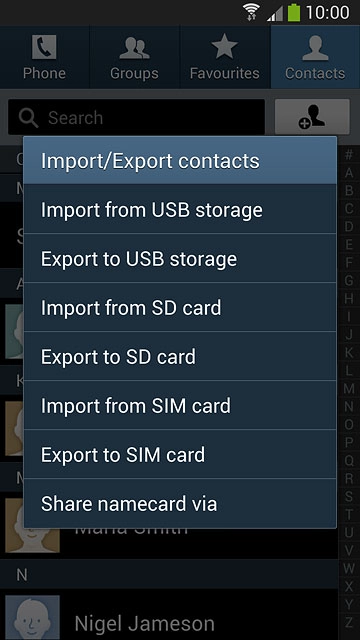 Press Import from SIM card.