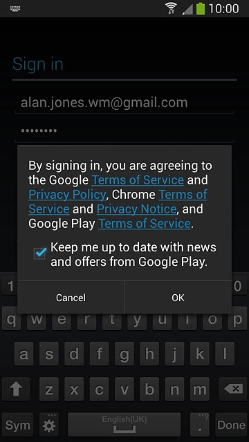 Press OK.Follow the instructions on the display to select settings for your Google account.